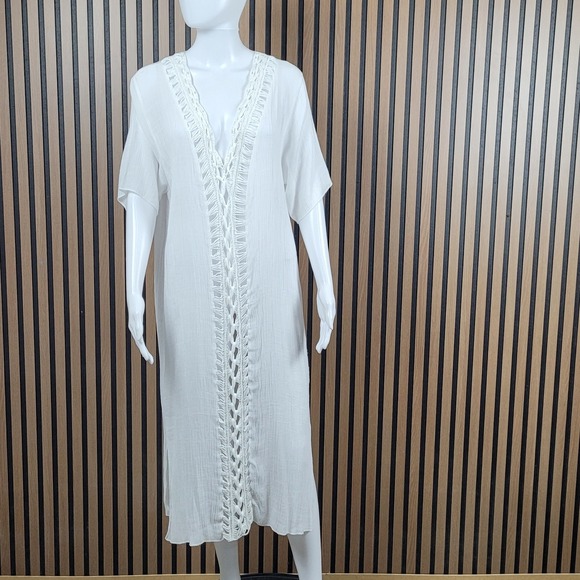 Unbranded Other - White Swim Cover Up Dress Crochet Lace V-Neck White Midi 0XL